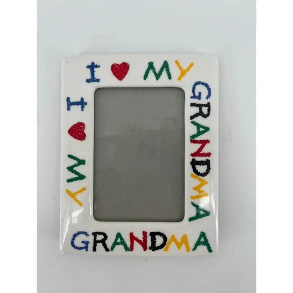 VTG 90s Ceramic Picture Frame I Love Grandma 4x6 Primary Colors Crayon RetroGift